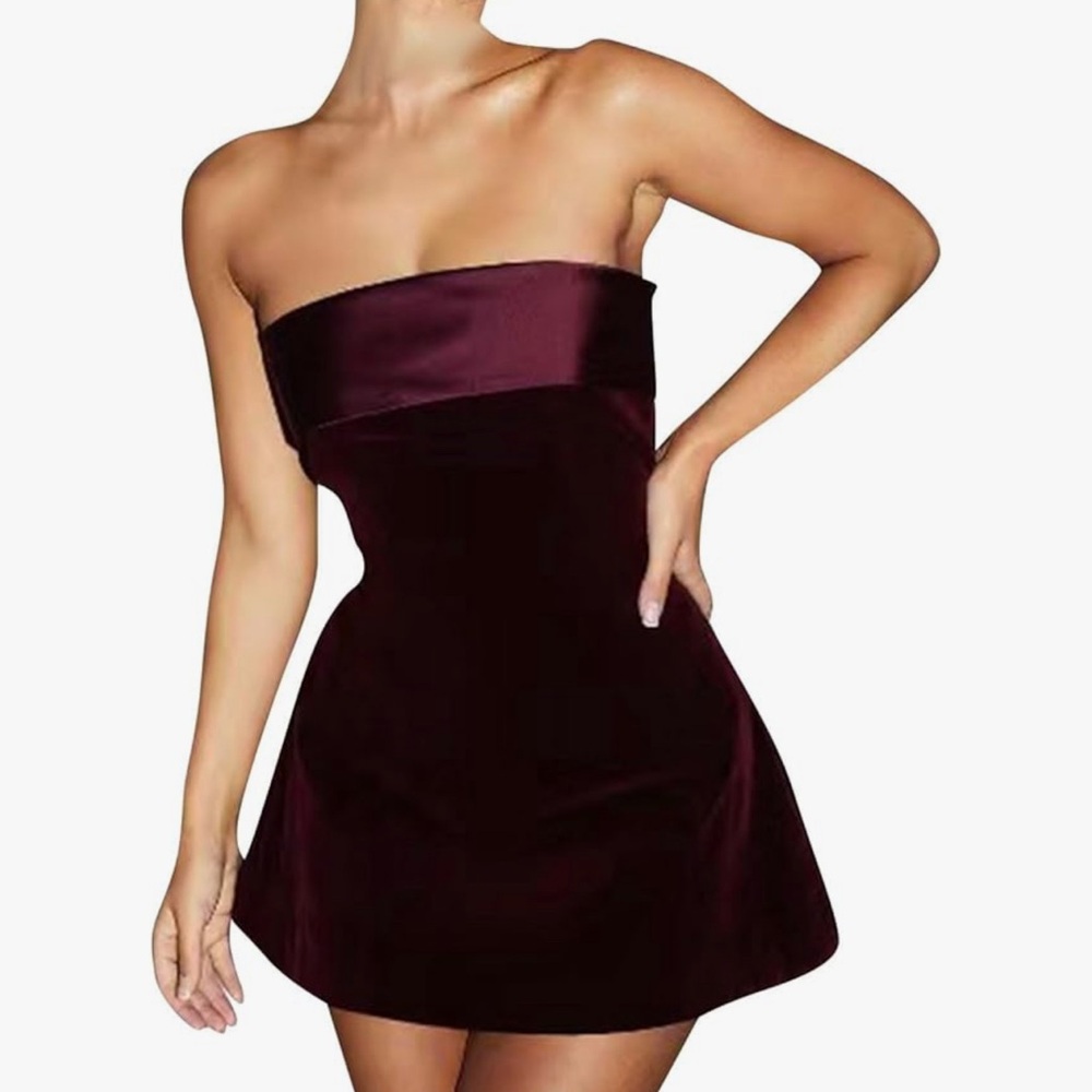 Burgundy Strapless Holiday Dress